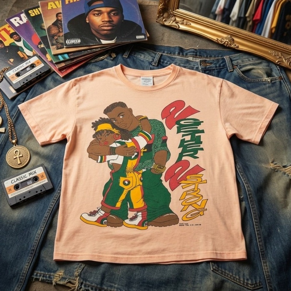 Vintage 90s Native Strong T-Shirt Youngs Mens OSFA Boxy Afrocentric Hip Hop USA